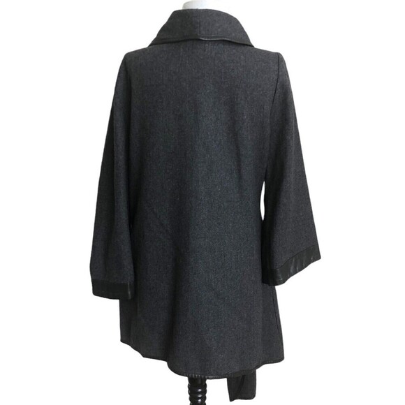 UMGEE leather trim wool Open Front Waterfall Asymmetrical Gray Jacket size M - Picture 2 of 10